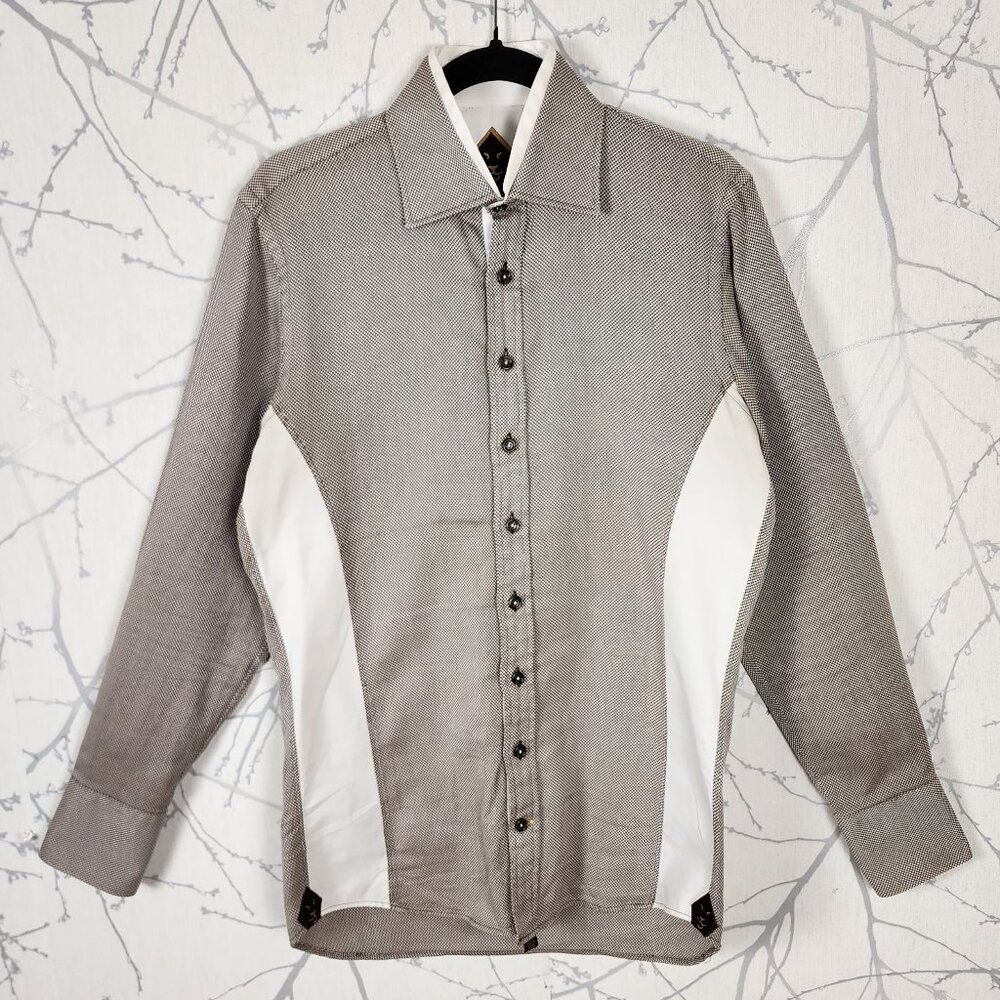 Biedermann Beige White Colorblock Woven 100% Cotton Button Front Shirt